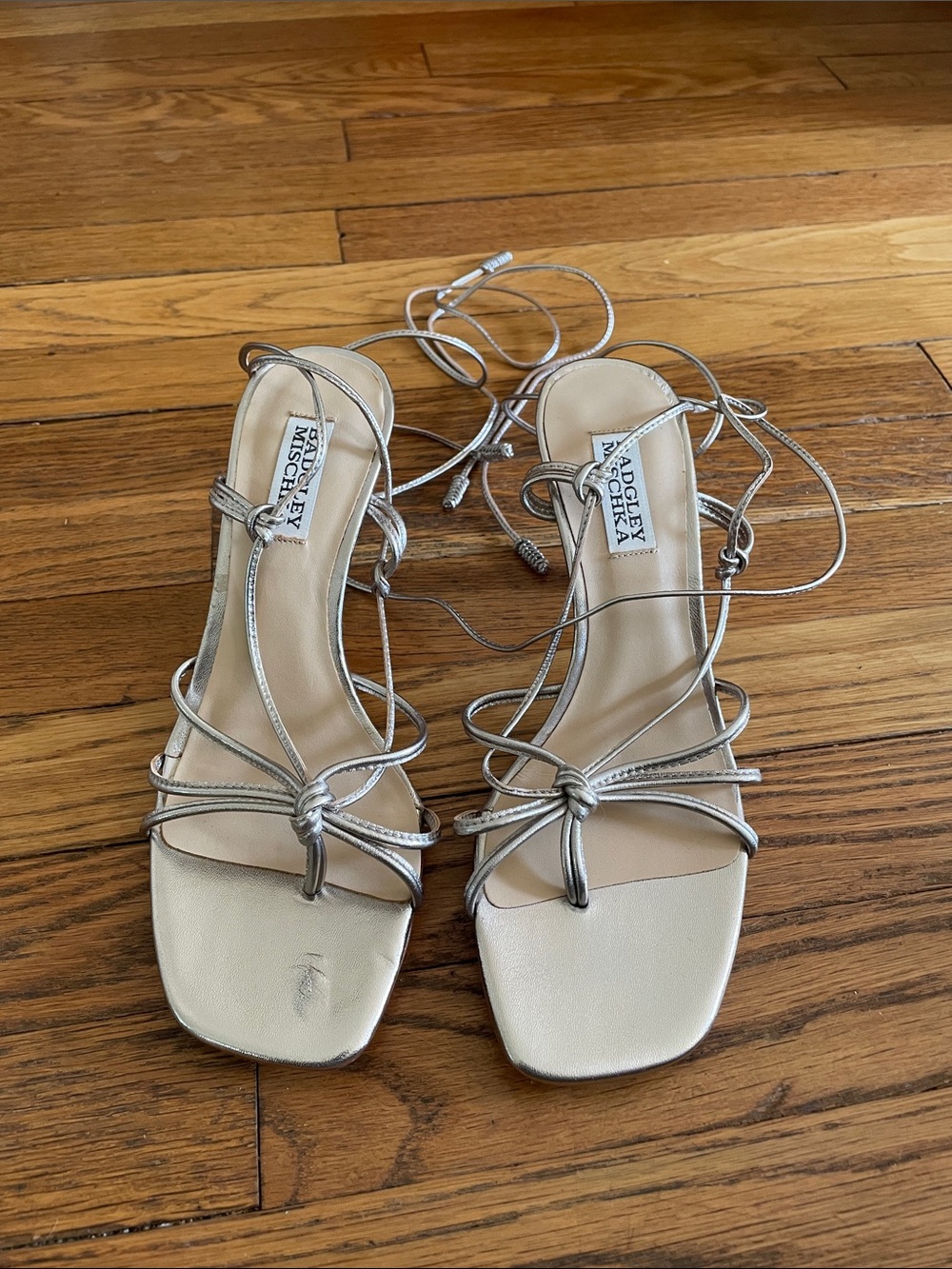 Badgley Mischka Metallic Silver Lace-Up Strappy Heels